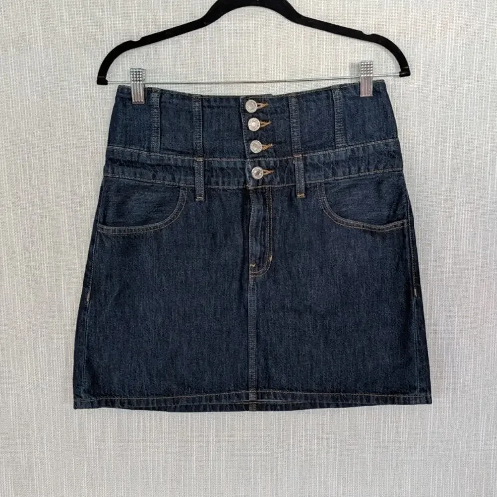 Re/done Denim Corset Mini Skirt Womens 27 Indigo Blue Flow Cotton Button Front